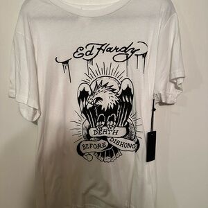 Ed Hardy White and Black Graphic Tee